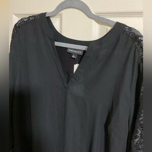 Fortune Ivy Black Women's Blouse with Lace Detail